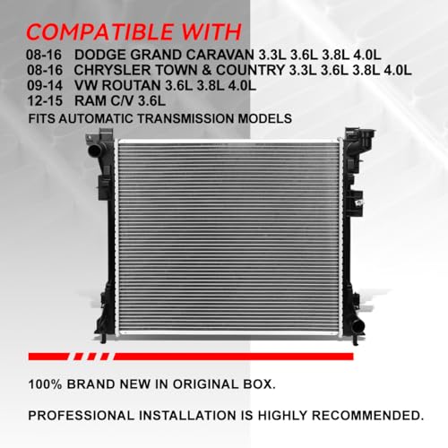 Image of Auto Dynasty Radiator Compatible with 2008-2016 Dodge Grand Caravan /VW Routan /Town&Country, DPI 13064 Factory Style 1-Row Cooling Radiator, Aluminum Core