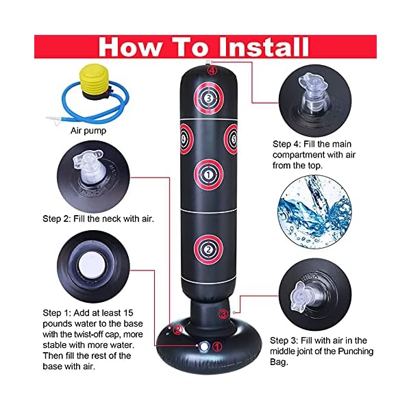 Inflatable Punching Bag for Kids and Adults 65" High Boxing Blow Up Training Bag with Stand，Bop Bag for Kickboxing Practice - Bounce Back Freestanding Punch Bag Gift Set (Target Pattern)