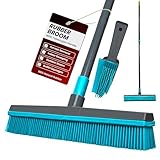 Rubber Broom with Telescopic Handle, Pet Hair Remover Broom for Carpets, Rugs & Hard Floors, Rubber Bristle Sweeping Brush for Laminate, Tile & Patio, Wet & Dry Indoor Outdoor Floor Cleaning Tool