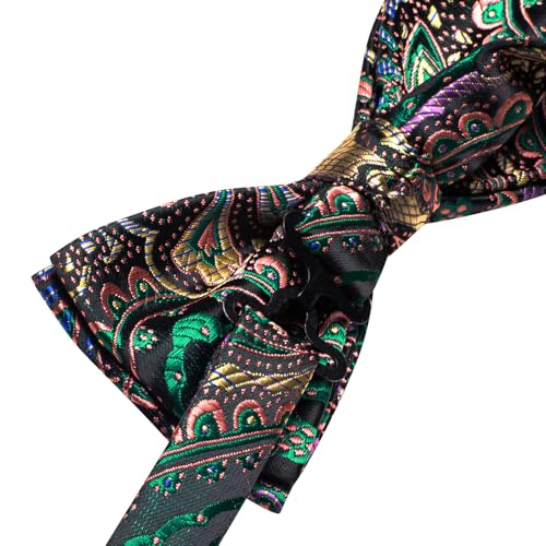 Image of Hi-Tie Bow Ties for Men Pre-Tied Pocket Square with Cufflinks Mens Bowtie Sets for Wedding Formal Party