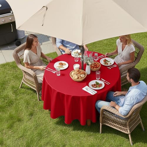 LUSHVIDA Round Outdoor Tablecloth with Umbrella Hole 60 Inch Red by LUSHVIDA - Used condition - Image 2