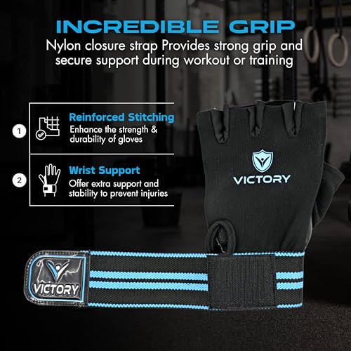 Image of Victory Power Gym Gloves for Men Workout Wrist Support Gym Gloves Weightlifting Gym Gloves for Women Breathable Gym Accessories for Men Workout Hand Gloves for Gym Women Gloves (M (7.5 inch - 8 inch))