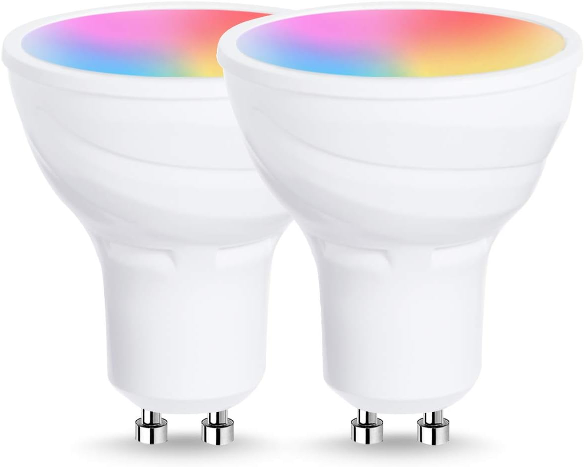 LOHAS GU10 Dimmable Smart LED Bulb 50W Halogen Replacement, RGBW Color Changing 5W WiFi LED Spotlight Bulb, GU10 Base Track Light Alexa Google Assistant Voice Remote Control(No Hub Required), 2 Pack