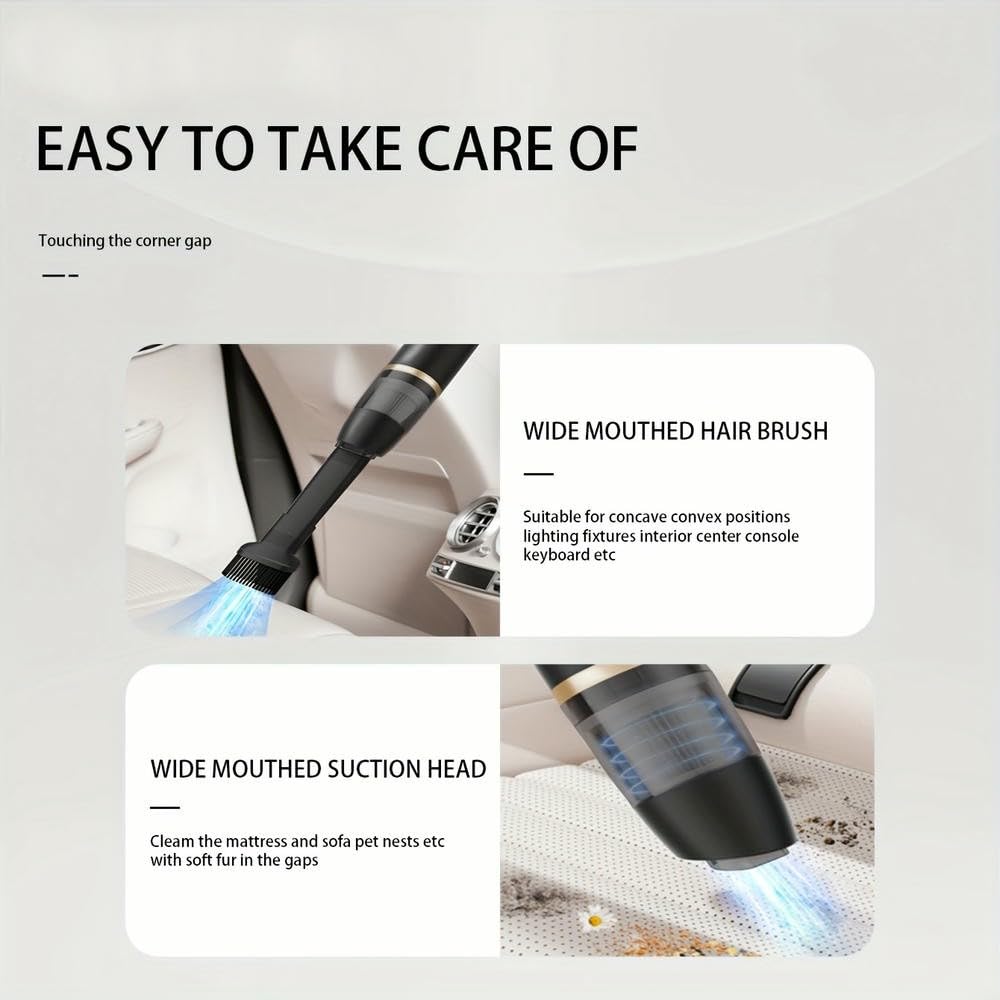 SYJYM Aspiradora de Mano inalámbrica - Doble Limpieza, eficiente y compacta, Mini colector de Polvo Recargable por USB para automóvil, Boquilla Liviana de Doble Uso, filtración de Cabello y hollín