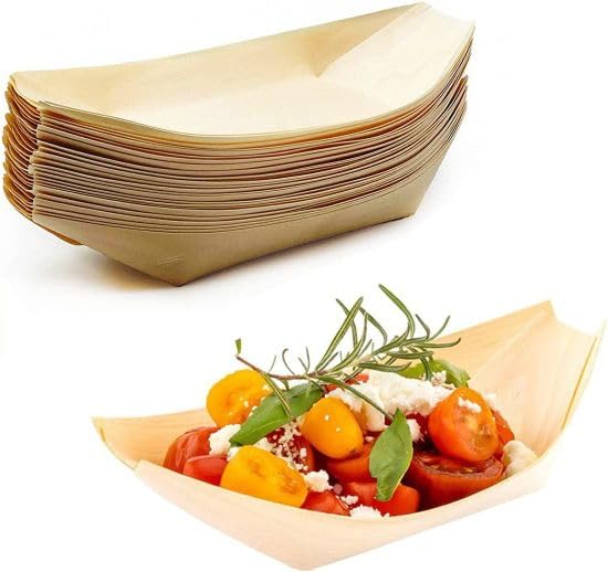 Eco Leaf 500 Pcs Medium Wooden Bamboo Boats for Serving Food | 19 cm Disposable Plates Dishes for Snacks, Parties, Canape | Eco-Friendly, Biodegradable Heavy-Duty Plate for Wedding, Party and Picnic