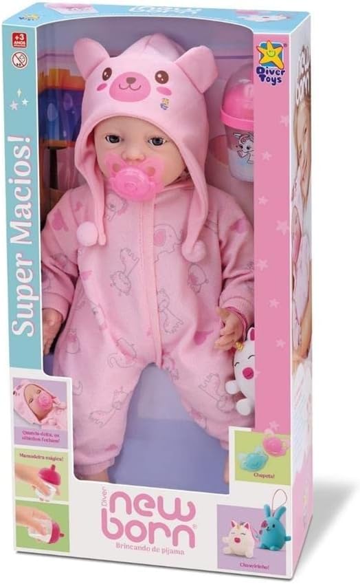 Divertoys boneca diver new born brincando de pijama menina, 4, branca