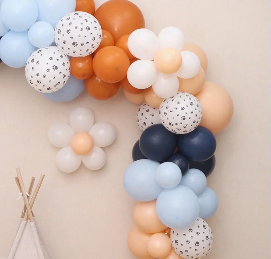 Image of Funhot Blue and Orange Balloons Set, 60PCS Dog Theme Balloon, 12Inch Pastel Orange Navy Blue Party Balloon Printed Balloons Helium for Baby Shower Birthday Party Decorations