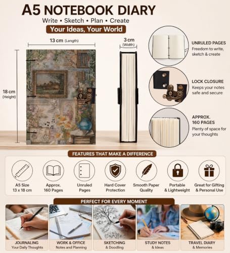 Image of Wall Art Diary Notebook 7x5 Inch 160 Pages Unruled Journal for Notes