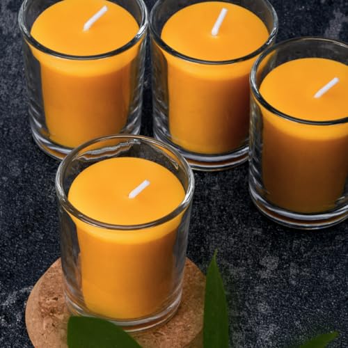 pure beeswax votive candles-6 pack natural votives set in glass jar for home room decor party wedding spa gift12 hours burn