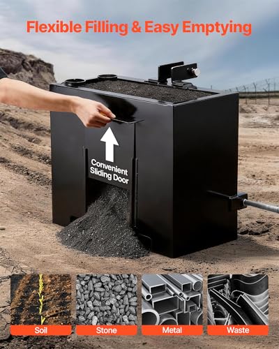 Image of VEVOR Ballast Box, 3-Point Category 1 Tractor Ballast of 800 lbs Capacity, with Standard 2 Inch Hitch Receiver, Heavy-Duty Steel 3.2 ft Large Volume Durable Loader Attachment with Sliding Door, Black
