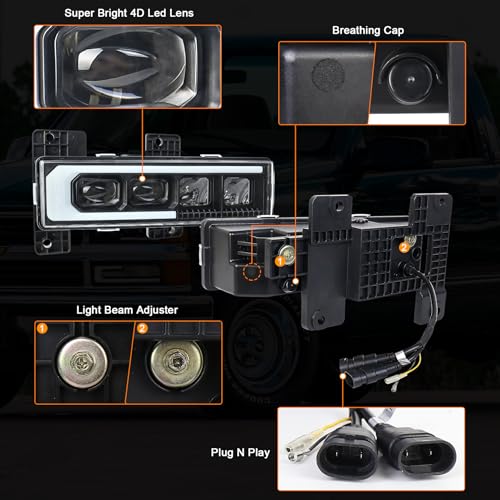 LED Headlight Assembly 500% Bright Anti-glare Headlights with Welcome DRL Turn Signal Compatible with 1988-1998 Chevy GMC C/K 1500 2500 3500 Suburban Silverado Tahoe Yukon