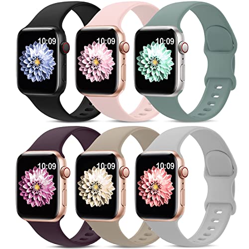 AMSKY 6 Piezas Correas de Silicona Compatible con Correa Apple Watch 40mm 44mm 42mm 46mm 45mm 41mm 38mm 49mm para Mujer Hombre, Sport Compatible con iWatch Series 11 10 9 8 7 6 5 4, SE 3 2 1