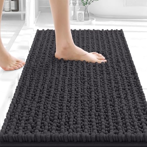 Image of OLANLY Bathroom Rug Mat 24x16, Thick Soft and Absorbent Chenille Bath Mat, Non-Slip Rubber Backing, Machine Washable Quick Dry Bath Rugs for Tub Shower Floor, Home Decor Accessories, Dark Grey