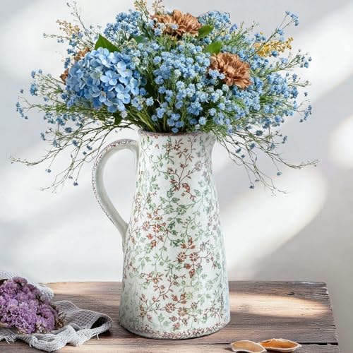 Enra 12.2" Large Pitcher Vase with Handle, Ice Cracked Chinoiseri...