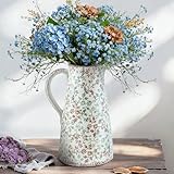 Enra Pitcher vase with Handle,12.2 in Ceramic Vintage Chinoiserie Floral Vase,Green and Beige Decorative Flower vase,Large Rustic Vases for Home Decors, Living Room, Bookshelf, Office