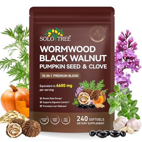 Wormwood Black Walnut Cloves 18-in-1 Softgels 6 600mg Equivalent Herbal Complex with Garlic Oregano & Pumpkin Seed Digestive Support Liver Detox & Daily Energy Formula 240 Softgels
