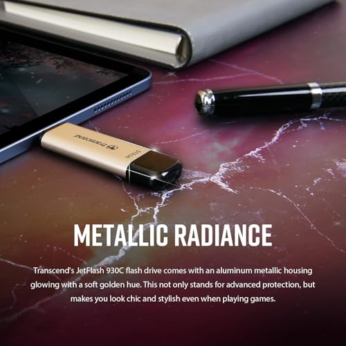 Image of Transcend JetFlash 930C 256GB USB Type C 3.2 Gen 1 (USB 5Gbps) Flash Drive, High Performance & High Endurance Pen Drive, Read /Write - up to 420 MB /s & 400 MB /s, 5 Yrs. Warranty, Gold (TS256GJF930C)