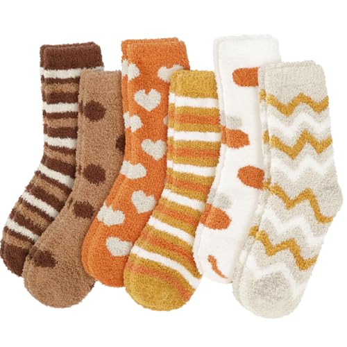 YSense 6 Pairs Women Fuzzy Fluffy Socks Cozy Slipper Socks Warm Soft Winter Plush Home Sleeping Socks Gifts