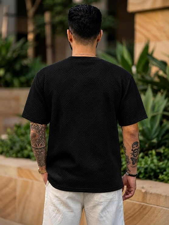 Image of GRECIILOOKS Oversized T Shirt for Men |Summer T-Shirt for Man | Men's Textured Knit Tshirts Summer Casual Round Neck Tee - Lightweight Short Sleeve Streetwear Fashion Trendy Everyday Wear