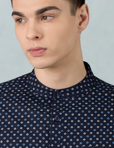 Image of Amazon Brand - Symbol Men Cotton Casual Printed Shirt| Mandarin Collar | Regular Fit | Printed | Full Sleeve | Available in Plus Sizes