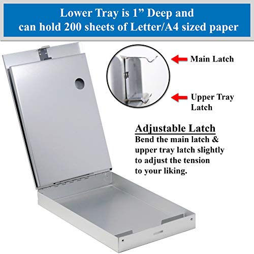 Think2Master-Aluminum-Dual-Storage-Clipboard-Durable-Sleek-Dual-Tray-Compartments-Provides-More-Storage-and-Sturdiness-and-it-Holds-300-Letter-Sized-Paper-Low-Profile-Clip-Holds-50-Paper