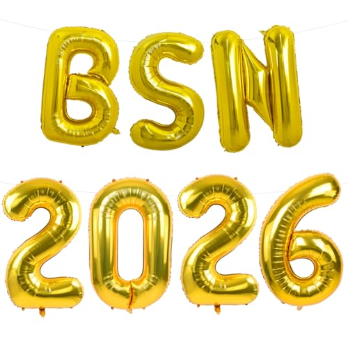 Image of TONIFUL 2026 Nurse Graduation Decorations Gold BSN 2026 Balloons 16 Inch BSN 2026 Graduation Balloons Class of 2026 Congrats Nurse Balloons Decorations 2026 Nursing Graduation Party Supplies