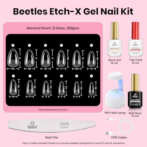 Image of Beetles Gel Nail Kit Etch-X, Almond Short, 288pcs 12 Sizes Nail Tips