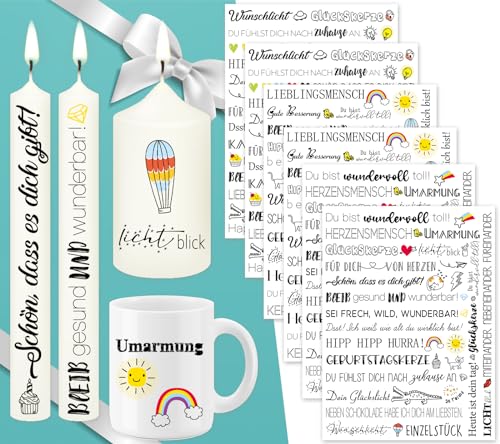 Tixlux 6 PCS Kerzentattoo Wassertransferdruck (200+ Muster) Wasserschiebefolie kerzen | Kerzenaufkleber | Partykerzen | Geburtstagskerze (Geschenk)