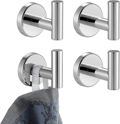 JQK TH100-CH-P4 - Gancho cromado para toallas de baño, de acero inoxidable 304, para baño, cocina, garaje, montaje en pared (paquete de 4)