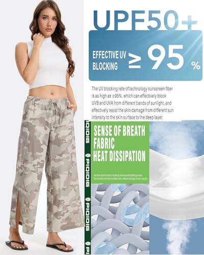 PIQIDIG Wide Leg Pants for Women Casual Slacks Elastic Waist Side Slit Flowy Palazzo Pants Trousers with Pockets2