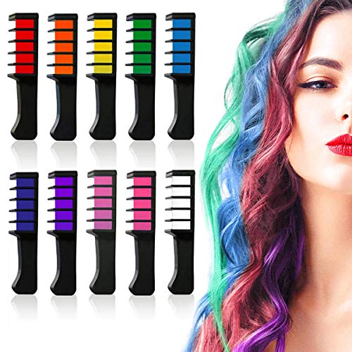 10 Color Temporary Bright Hair Chalk Comb Set - 8 9 10 11 12 year old girl Birthday Gifts Halloween Costume Cosplay Party Favors for Girls Boys Adults