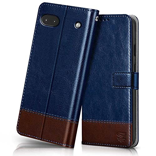 Image of FLIPPED Vegan Leather Flip Case Back Cover for Google Pixel 6A (Flexible, Shock Proof | Hand Stitched Leather Finish | Card Pockets Wallet & Stand | Blue with Brown)