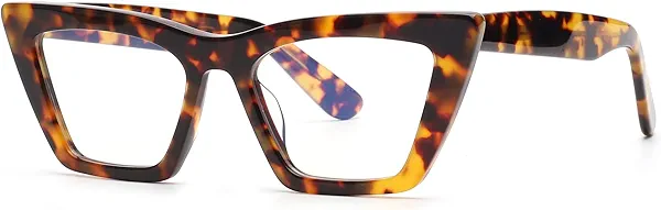 GLINDAR Cat Eye Blue Light Blocking Glasses Vintage Narrow Square Computer Eyeglasses Acetate Frame Trotiseshell