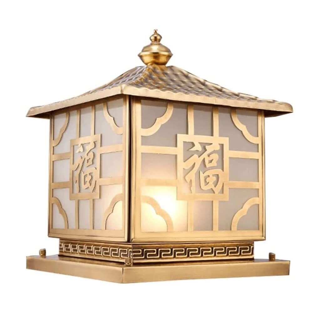 QUSYZD Ip54 Square Outdoor Post Lights Brass Blessing Pillar Light Column Lamp Exterior Rain Proof Post Lanterns Patio Villa Garden Park Balcony Gate Street Lighting,