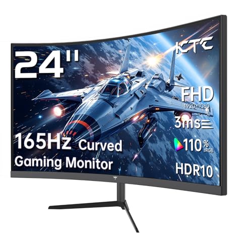 KTC Monitor Curvo Gaming de 24 Pulgadas 180Hz FHD 1080P, Monitor para PC Sin Marco, 99% sRGB, Relación de Contraste 3000:1,Montable en Pared/Ajuste...