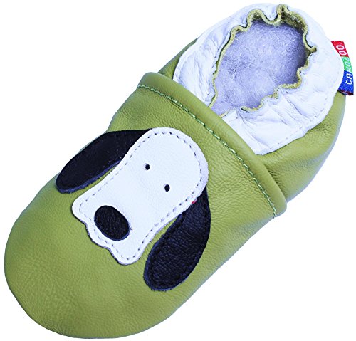 Carozoo - Zapatillas de piel suave para bebé, color verde, color Verde, talla 6-12 meses