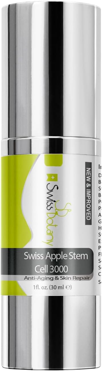 Swiss Botany Apple Stem Cell 3000 Fights Fine Lines On Face and Neck From Aging - Helps Rejuvenate the Skin for a Younger & More Elastic Look and Feel. Best Anti-Aging Skin Solution