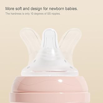 Gulicola Natural Glass Baby Bottles Set 4 Pack, Newborn Girl Breastfeeding Bottles with Slow Flow Nipples, 0 Months+, 3 oz & 5 oz - Pink
