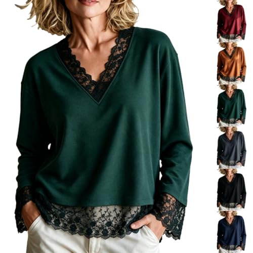 Womens Lace Blouse Relaxed Fit Lightweight Fall Lace Trim Blouses - image 1