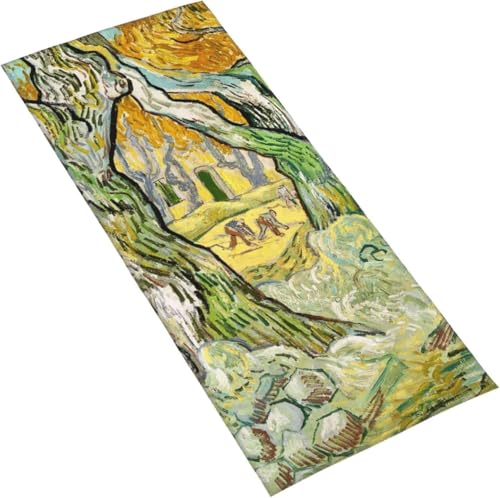 フェイスタオル ヴィンセント・ファン・ゴッホ 『プラタナス並木通りの道路工事』 マイクロファイバー タオル 柔らか 肌に優しい 肌触りが良い ふわふわ 髪に優しい 通気 かわいい 抗菌防臭加工 瞬間吸水 速乾 耐久性 薄手 毛羽落ち少ない 業務用タオル