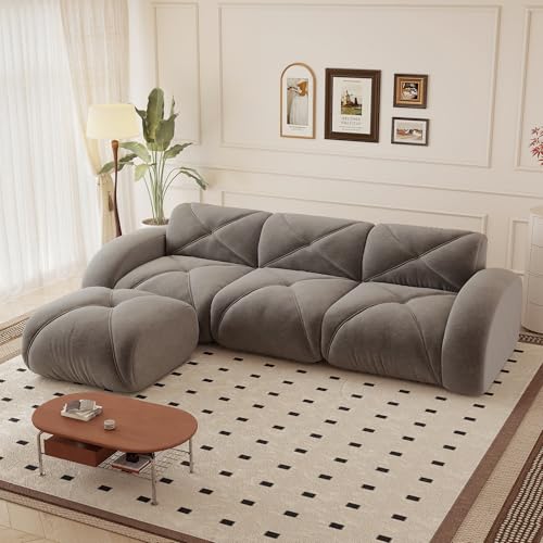 Canapé d'angle convertible moderne, 281 cm grand canapé d angle 4 places en L avec pouf et accoudoirs incurvés, revêtement chenille canapé modulable pour...