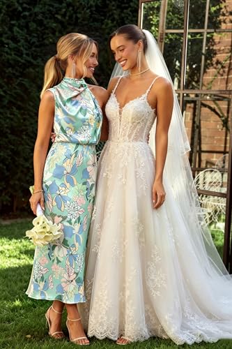 Image of Women's Satin Maxi Dress Summer Formal Wedding Guest Cocktail Dress | Mock Neck Sleeveless,Elegant Silk Midi Long Dress,High Neck,Halter,Aline,Bridesmaid,Bridal Shower Guest,Garden Party,Dinner