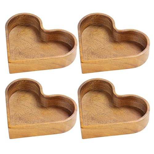 MISNODE 2/4 PCS Heart Wooden Plates, Unbreakable Classic Appetizer Plates, Heart Shaped Wooden Dessert Plates, Walnut Wood Appetizer Platter, Decorative Small Serving Plates
