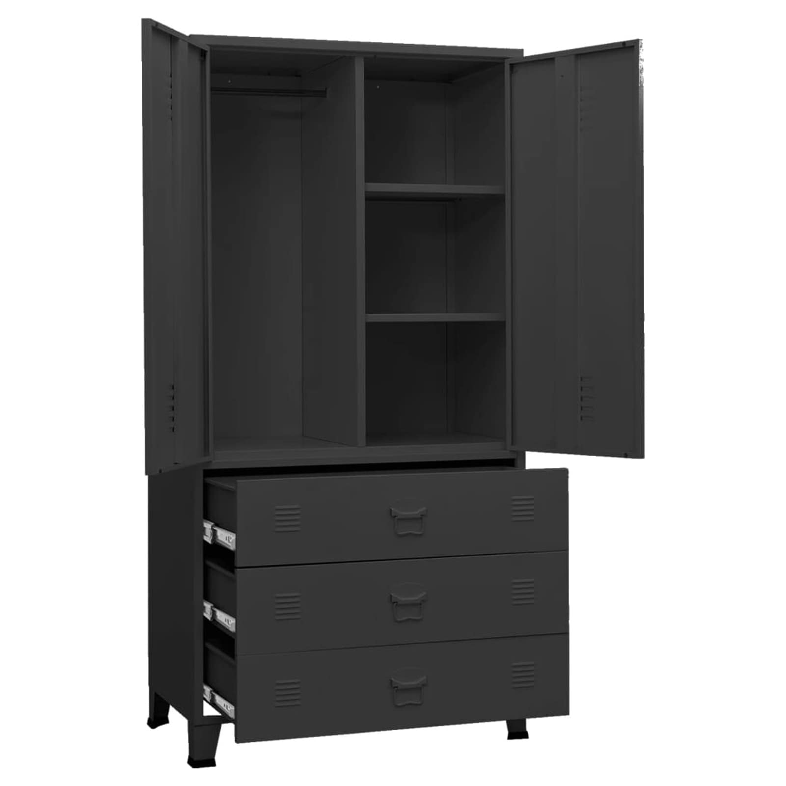 BAZZI Aktenschrank, Büroschrank, Büroschrank, Industrieschrank, schwarz, 90 x 50 x 180 cm aus Metall