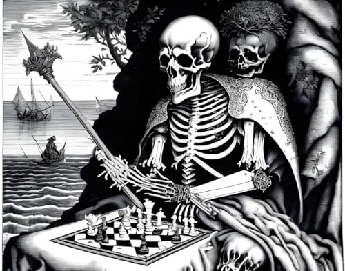 Peinture noir et blanc Chevalier et la mort déco salon moderne grand format 58x90