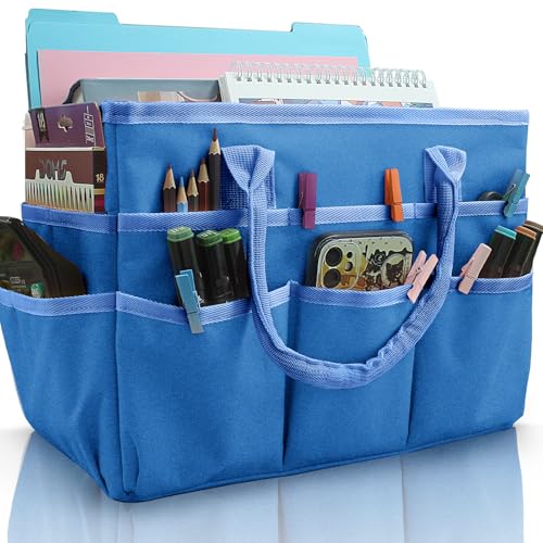 Image of Cupohus Art Organizer Craft Storage Tote Bag with Pockets and Handles, Oxford Fabric Carrying Caddy for Teacher, Officer, Artist, Traveler, and more -Blue