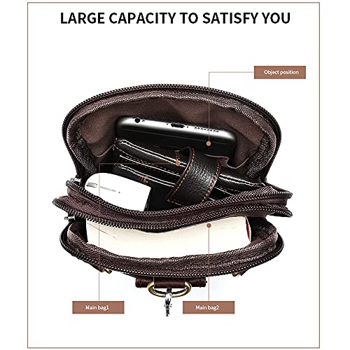 Cell Phone Waist Pouch Leather for Men, Leather Shoulder Messenger Bag Men, Travel Leather Sling Chest Bag Shoulder Holster Pocket Handbag Belt Case Wallet Purse Vertical Belt Loop Clip Waist Bag Pack4
