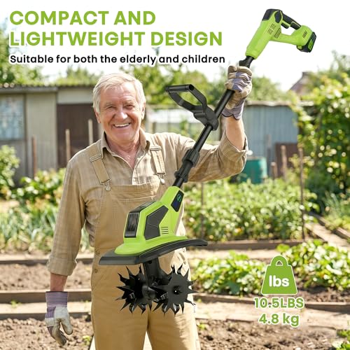 Cordless Electric Tiller for Gardening with 2 x 4.0AH Batteries, 9" Width & 6.7" Depth, 48 Steel Tines, Lightweight Rototiller for Soil Cultivation/Lawn, Gardening Gifts for Parents, Seniors by iToolMax - Used condition - Image 6