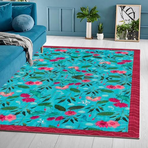 Image of ishro home 3 x 5 Feet 3D Jet Multi Printed Carpet Rug Runner and Carpets for Bedroom /Living Area /Home with Anti Slip Backing (Lotus Lagoon, 3x5 fts)