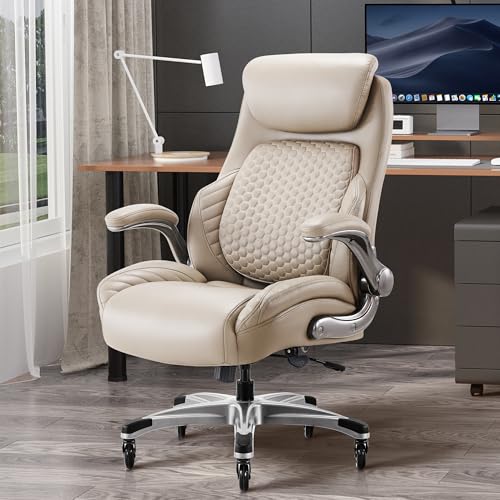 COLAMY Leder-Chefsessel mit Verstellbarer Lendenstütze & hochklappbaren Armlehnen – Ergonomischer Bürostuhl mit hoher Rückenlehne, 17cm Sitzpolsterung und 136kg Tragkraft für Homeoffice(Khaki) COLAMY Leder-Chefsessel mit Verstellbarer Lendenstütze & hochklappbaren Armlehnen – Ergonomischer Bürostuhl mit hoher Rückenlehne, 17cm Sitzpolsterung und 136kg Tragkraft für Homeoffice(Khaki)
